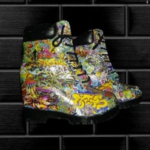 Custom Graffiti Combat Wedge Boots